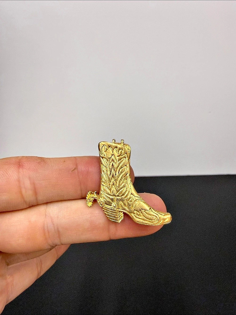 Vintage D’Orlan Gold Tone Cowboy Boot & Spur Brooch Western Signed Pin